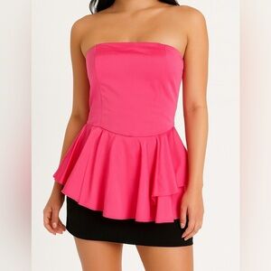 NWT Pink Lulumari Peplum Strapless Top Medium